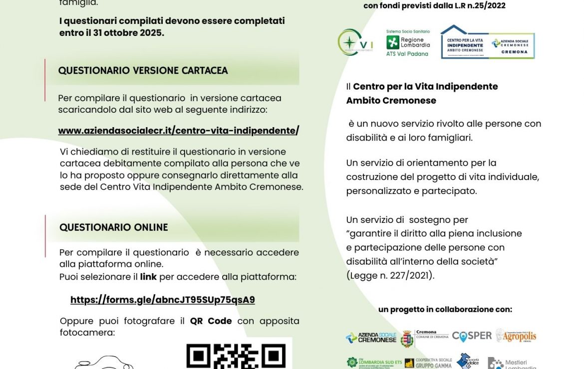 Questionario di rilevazione: “L’impatto della disabilità sul sistema familiare: tra presente e futuro”